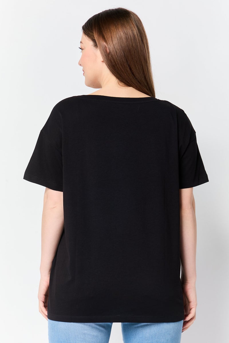 armani A/X Women Crew Neck Short Sleeve Brand Logo T-Shirt, Black - Image 4